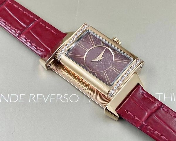 

small 23x39mm women watch reverso ultra thin lovers marry stainless steel vintage lady edition quartz girl waterproof wristwatch birthday gi, Slivery;brown