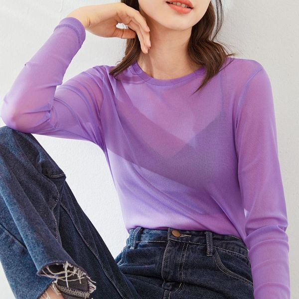 

women's t-shirt purple thin ice silk sunscreen shirt summer pullover bottoming long-sleeved mesh p3 1141, White