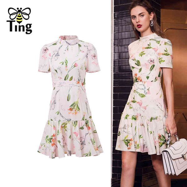 

designer runway pink floral women mini mermaid dress vintage elegant ruffles hem slim short vestitis robes zevity 210513, Black;gray