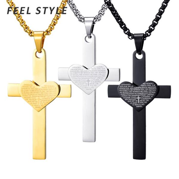 

pendant necklaces 3 color stainless steel bible heart cross pendants for men prayer christian jewelry bijoux, Silver