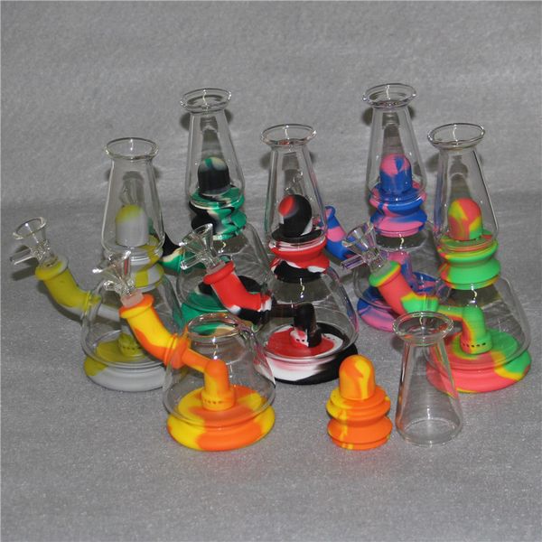 Nargile Silikon Bongs Katlanmış Su Boruları Dab Rigs Sigara Bong Cam Kase ile 4mm 14mm Kuvars Banger