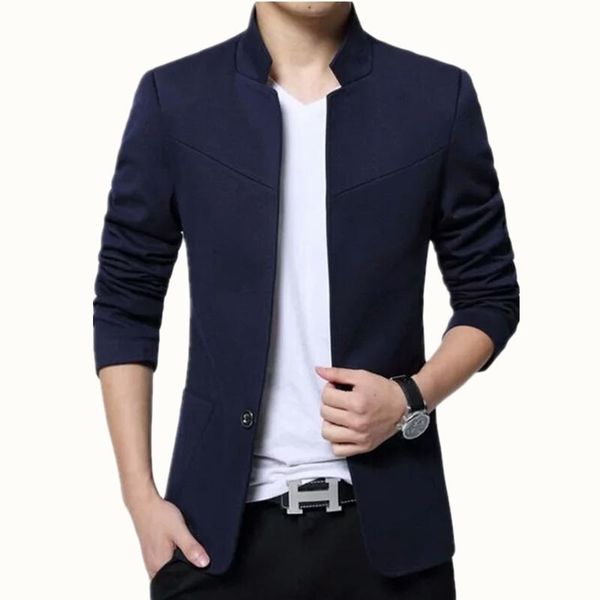 

men mandarin collar americana hombre business casual silm fit blazer masculino pure color blazers plus size 4xl suits men's &, White;black