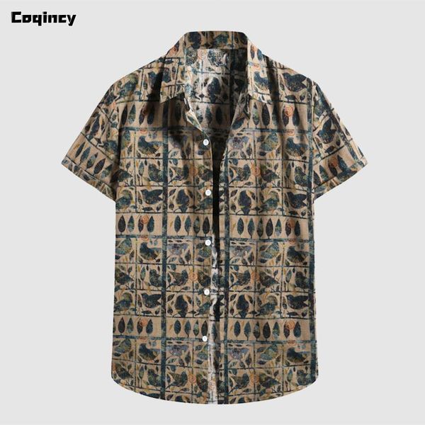 

men's casual shirts hawaiian bird&tree print short sleeve turn-down collar shirt blouse harajuku clothing camisa plus size, White;black