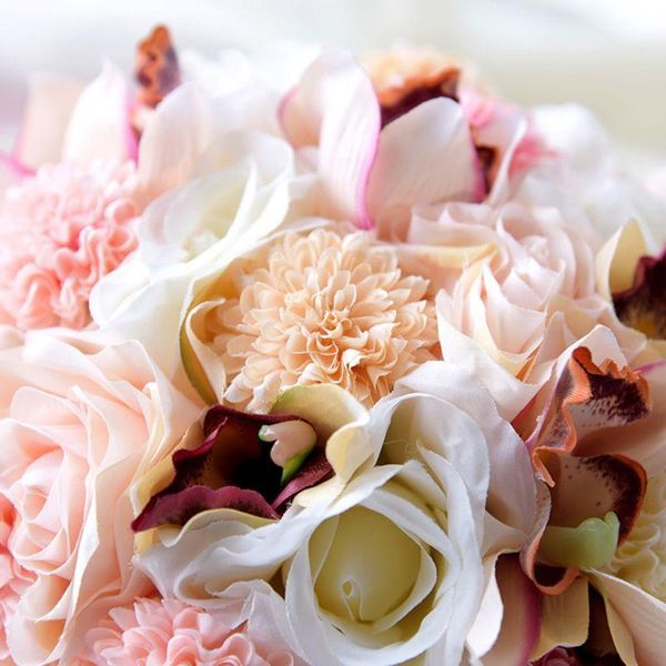 

wedding flowers european style artificial peony rose bride bridesmaid holding flower bouquet colorful satin ribbon bowknot party w0ya