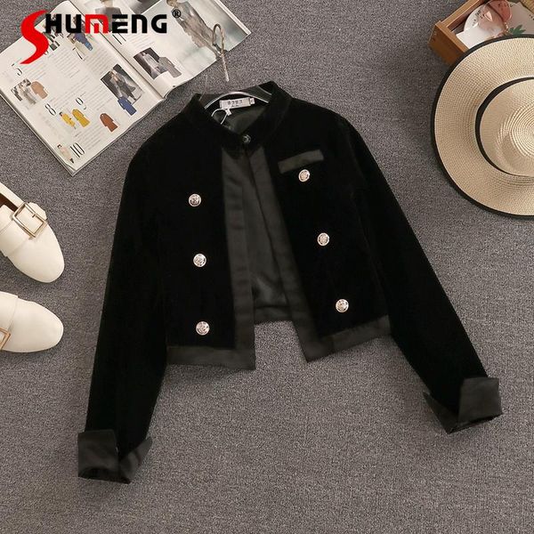 

women's jackets 2021 spring autumn style student versatile short suit coat ladies fashion gold velvet streetwear patchwork jacket, Black;brown