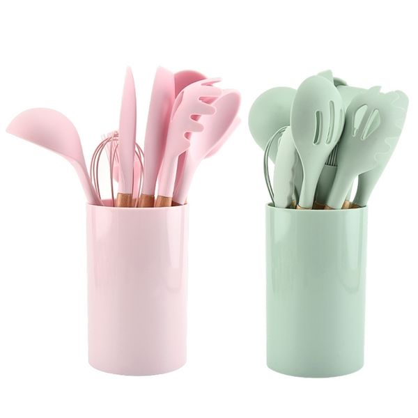 

handle kitchenutensils silicone 1 wooden set cooking shovel spoon kitchenware