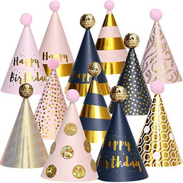 

1pc hat paper gold sequin happy cap baby shower kids adults birthday party decorations hats supply