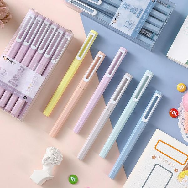 

gel pens 12pcs/lot macaron 0.5mm pen large-capacity hexagonal pen-holder st nib student writing stationery