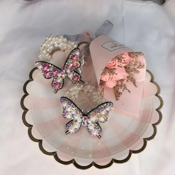 

women girl headwair 2021latest south korean dongdamun butterfly peal rubber head accesories hair clips & barrettes, Golden;silver