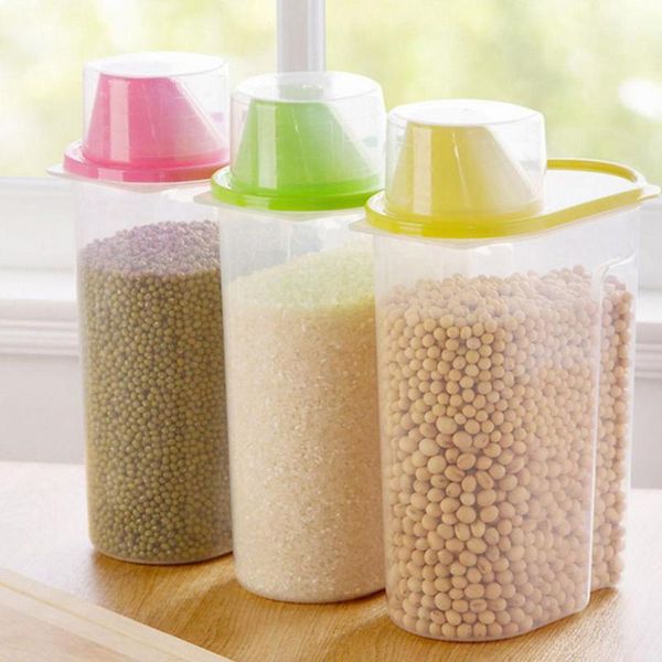 

storage bottles & jars 1pc 1.9/2.5l plastic kitchen rice cereal bean dry food dispenser container lid sealed box jar practical