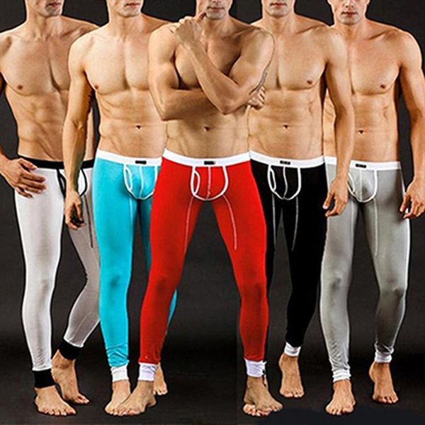 

fashion long pants mens tracksuit u convex pouch tight elastic underwear leggings men, Gray