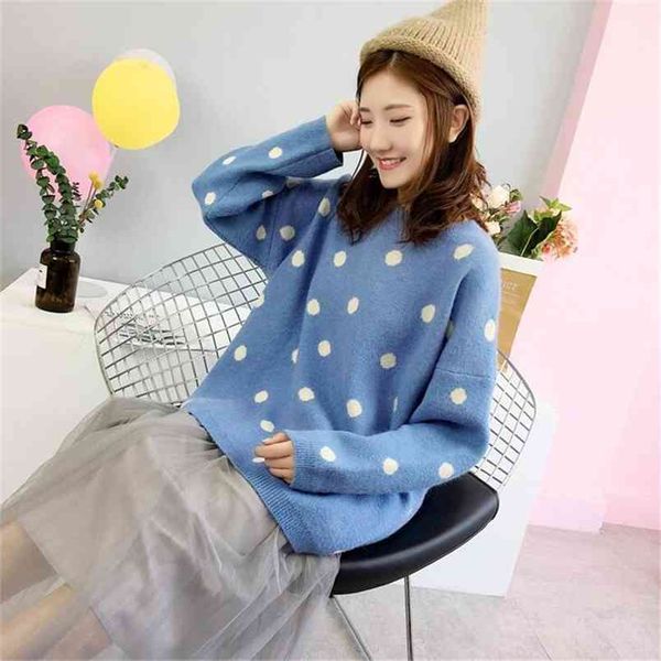 

sweater female autumn and winter school wind loose long-sleeved wave point 210427, White;black