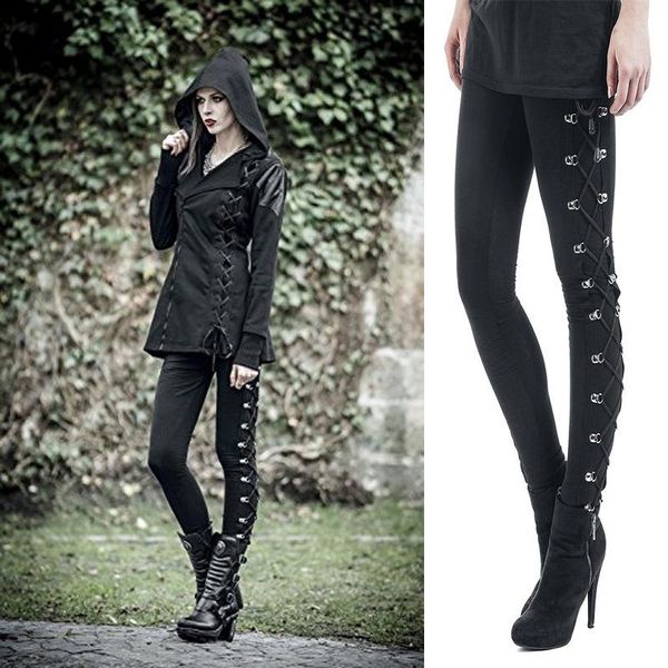 

women's leggings gothgotik gothic punk high street strap bandage legginngs women booty lifting waist pants party club casual streetwear, Black