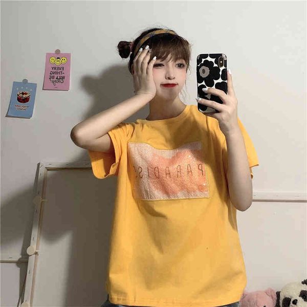 

cotton summer fashioni letter basic college wind all match 3 colors 3 sizes fashion women female t-shirts 210522, White