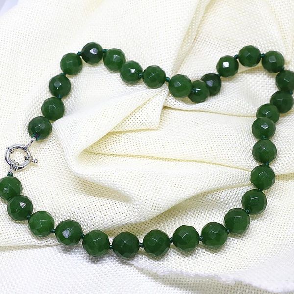 

chains taiwan green chalcedony jades semi-precious stone faceted round 8mm high grade beads chain necklace choker 18inch b1509, Silver