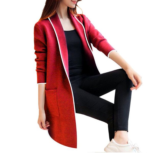 

women's jackets fashion female mid-length cardigan coat autumn long sleeve outerwear korean style solid color slim jacket with pockets, Black;brown
