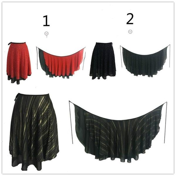 

skirts women ballroom latin dance skirt skate wrap scarf salsa tango chiffon dancewear 904-b137, Black
