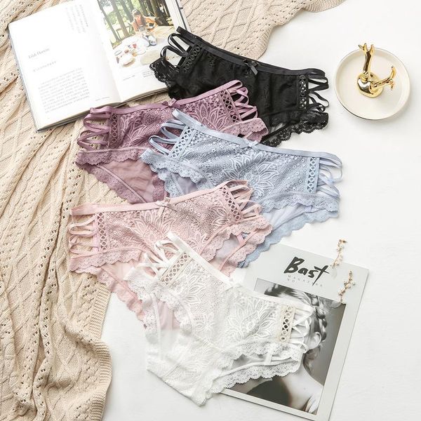 

sports european style embroidery lace underwear solid transparent panties side ribbon hollow out briefs female lingerie gym clothing, White;black