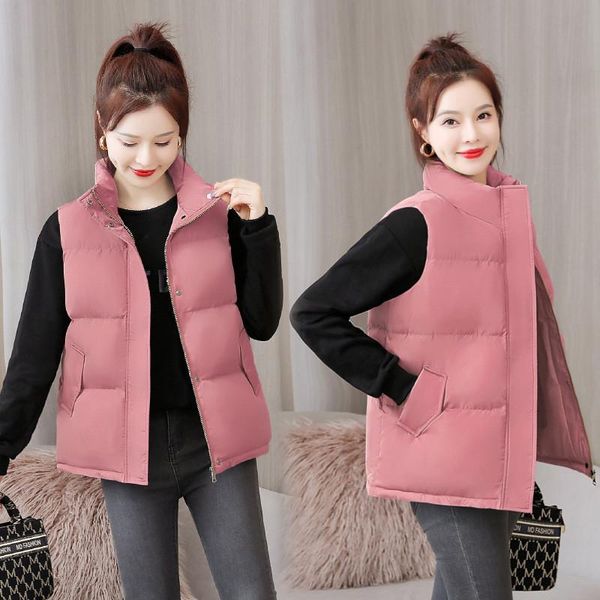 

women's vests 2021 women winter short vest coat sleeveless parka female down cotton padded waistcoat stand collar ladies zipper jacket, Black;white