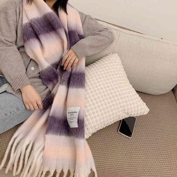 

70% off design 2021 autumn and new ac gradient rainbow color mohair nordic minimalist scarf now, Blue;gray