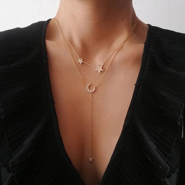 

pcs/set classic women necklaces set gold crystal star moon long tassel clavicle chain fashion prom ladies jewelry pendant, Silver