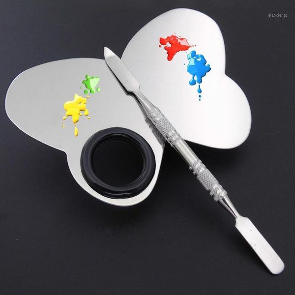 

stainless steel watercolor paint palette tray mixing spatula set for nail art supplies oil painting makeup tools butterfly shape1