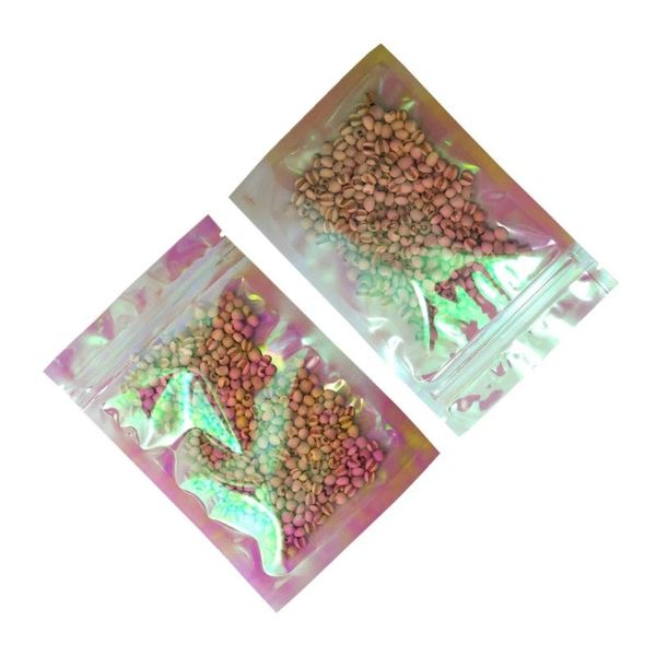 

storage bags 100pcs clear rainbow laser mylar foil reclosable pack pouches self seal zipper candy tea kitchen spice bag