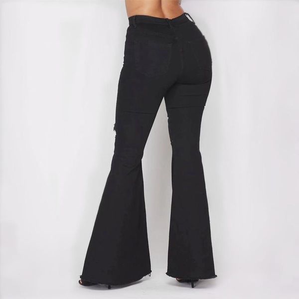 

yoga outfit 40# 2021 high waist ripped skinny flare pants pocket wide leg jeans full length breathable stretchy button trousers