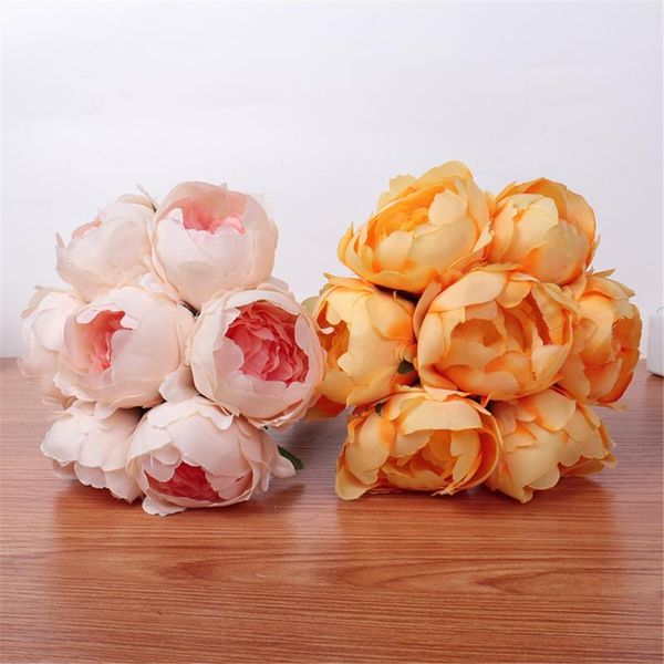 

bride wedding bouquet bridesmaid holding bouquets pink diy home party artificial silk peony fake flower table decorations #feb decorative fl