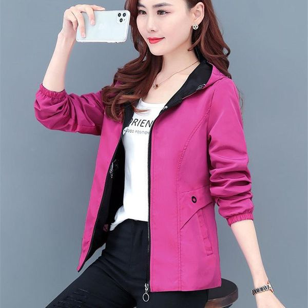 

women's jackets 2021 women hooded coats casual basic autumn windbreak female jacket two side wear cartoon print outwear plus size 4xl, Black;brown