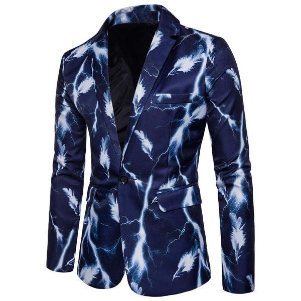 

men's suits & blazers men eur size single button-down suit with feather print for fashion slim male arrival brand clothing, White;black