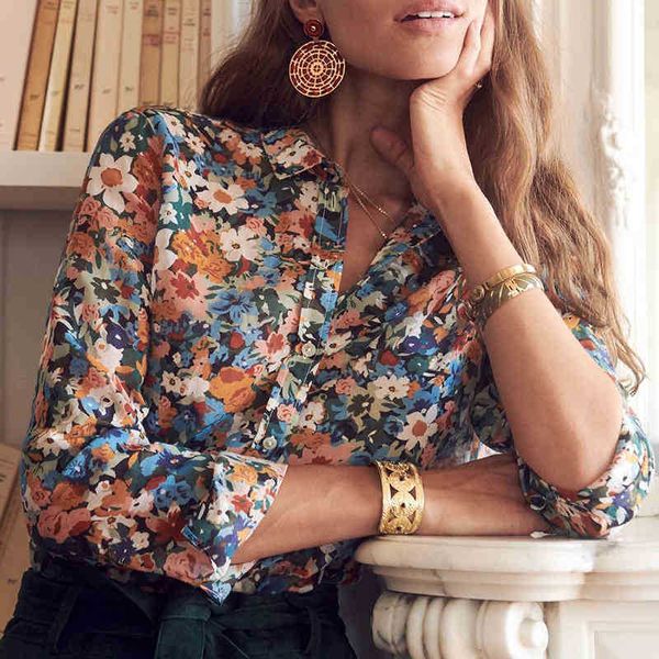 

women's blouses & shirts blouses floral cotton blouse women print autumn long sleeve buttons up casual chic tunic generous elegant vint, White