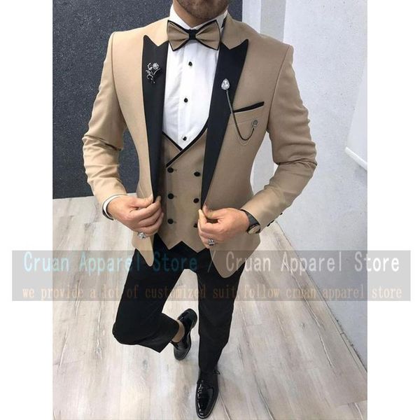 

men's suits & blazers tailor-made khaki wedding for groom man slim fit party prom men suit tuxedo gold buttons jacket vest pants 3 piec, White;black