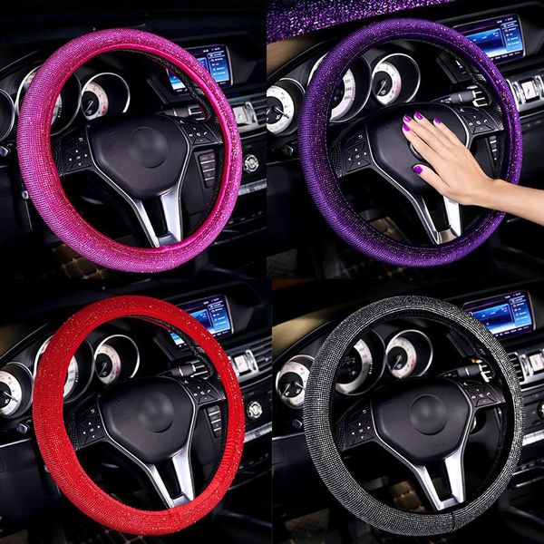 

steering wheel covers luxury diamond rhinestone leather auto cover general anti-slip d shape crystal car for girls women