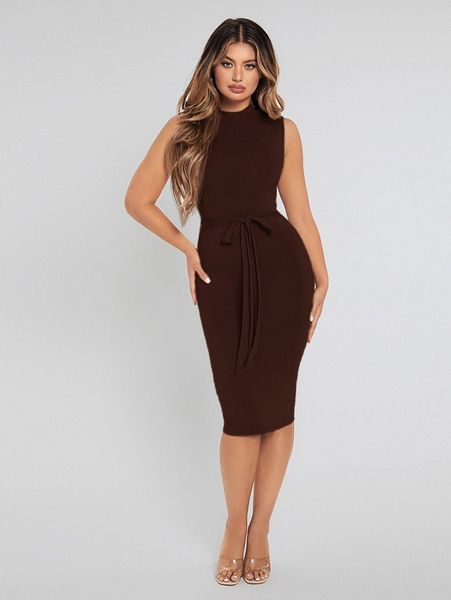 

mock neck belted bodycon dress w7ql#, Black;gray