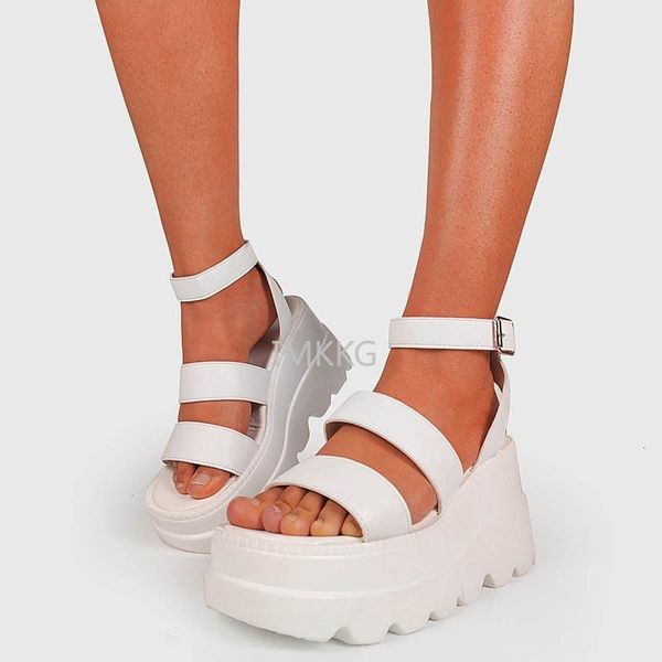 

sandals female platform buckle strap street summer woman punk gothic wedges chunky shoes sandale plateforme femme large size 43 t3w7, Black