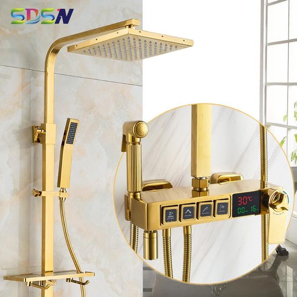 

bathroom shower system sdsn gold mixer faucets rainfall head thermostatic digital set sets