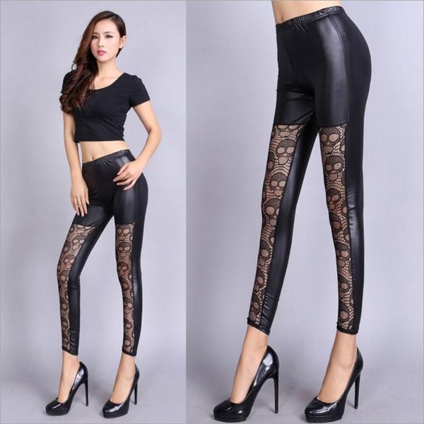 

women's leggings faux leather women slim lace elasticity pants leggins boots jeggings sy102, Black
