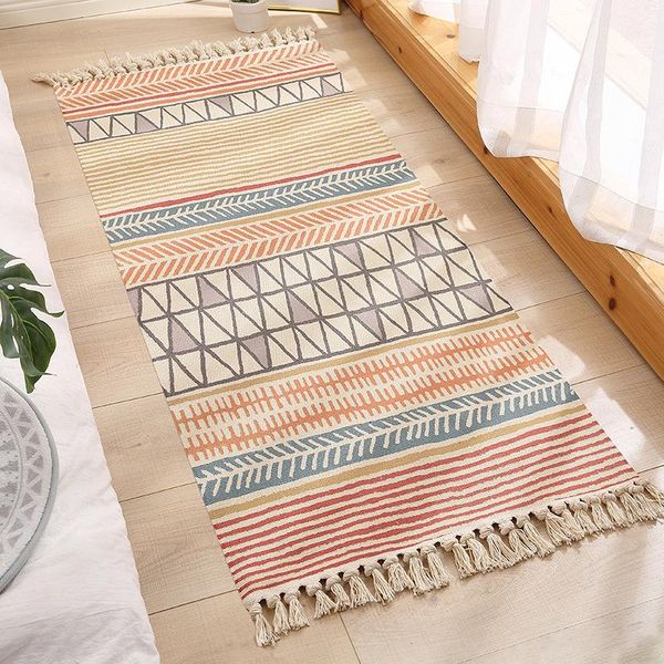 

carpets promotion ethnic style cotton linen indoor outdoor rug retro plain tapestry handmade carpet study cushion for home bedroom sofa