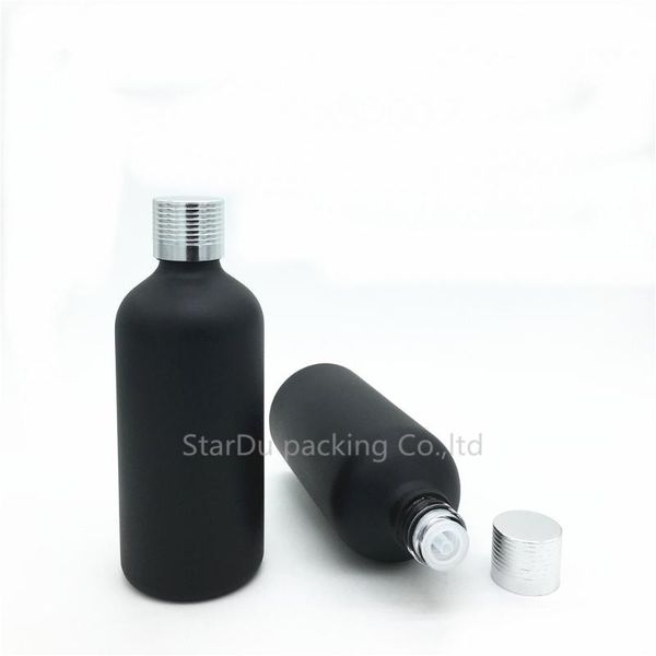 

storage bottles & jars 500pcs 100ml black frosted glass bottle vials essential oil with silvery screw cap perfume