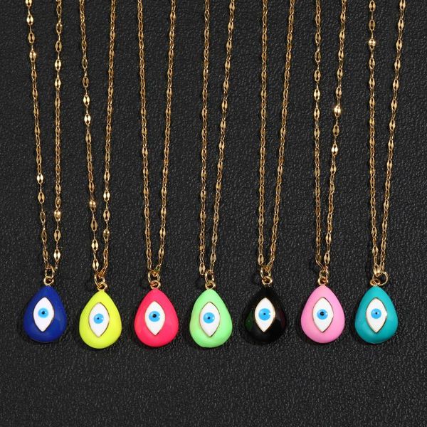 

pendant necklaces boho turkish evil blue eye necklace for women colorful enamel gold stainless steel long chains men collars choker punk, Silver