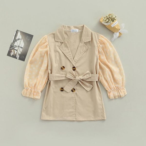 

girl's dresses 1-6y kids girls autumn dress long puff sleeve lapel blazer with waistband children fashion clothing, Red;yellow