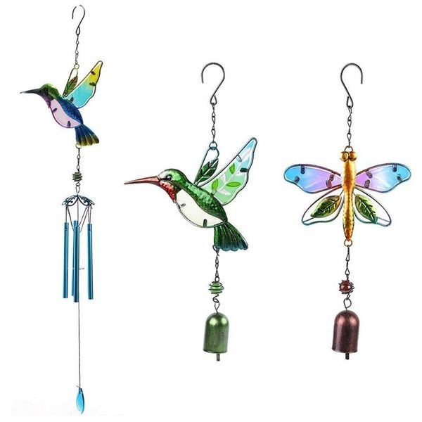 

hummingbird / dragonfly wind chime handicraft glass painting decoration metal bell tube aluminum creative decorative objects & figurines