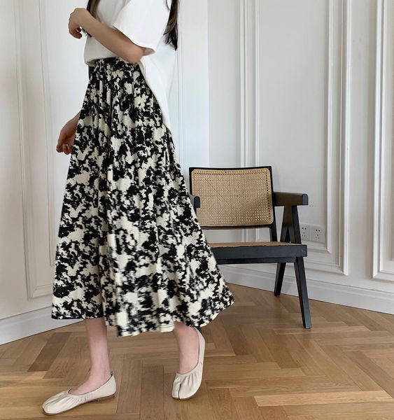 

fashion women's skirts summer style long are thin and cover the hips high waist floral 210520, Black