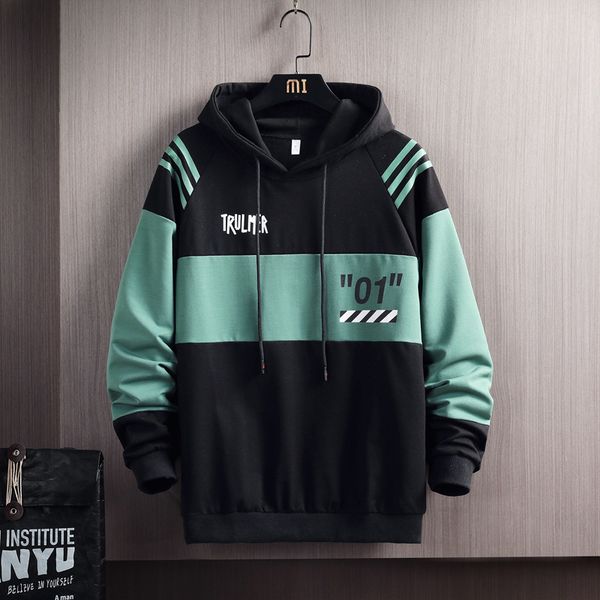 

fashion trend - w613 -- 2021 spring contrast stitched hooded men's sweater, Black