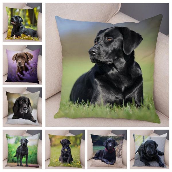 

cushion/decorative pillow black labrador dog cushion cover for sofa home car decor cute pet animal printed pillowcase super soft short plush