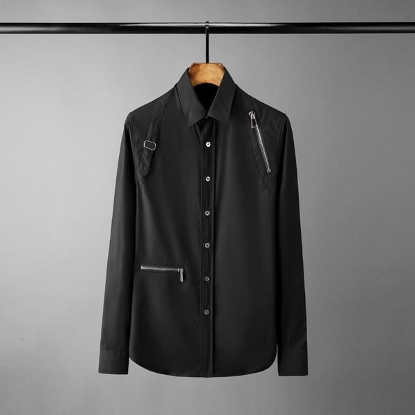 

men's casual shirts brand long sleeve mens zipper male shirt fashion loose man camisa masculina dress, White;black