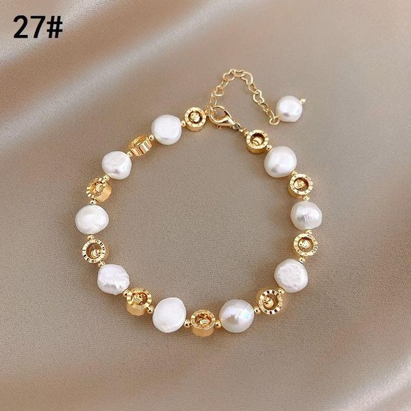 

link, chain freshwater pearl crystal bracelet ins niche design sense korean handmade beaded, Black