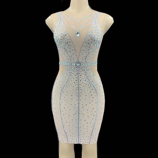

casual dresses fashion sleevesless mesh transparent short women celebrate birthday party rhinestone es bodycon nightclub ou, Black;gray