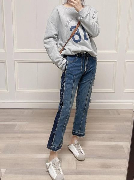 

women's jeans women pants stitched slim, Blue